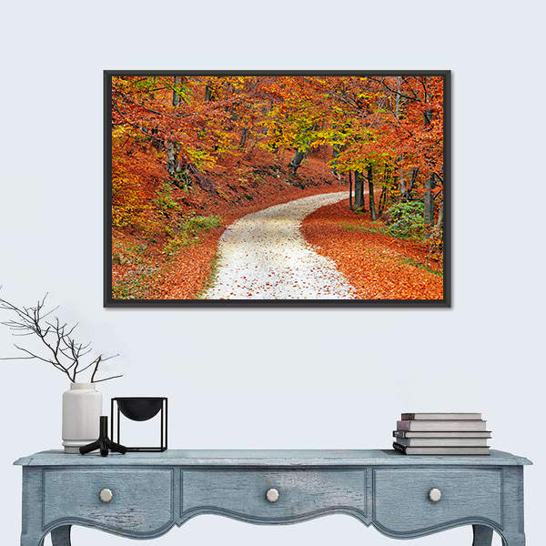 Autumn Misty Forest In Fall Canvas Wall Art