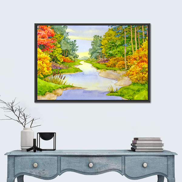 Autumn Forest Creek Canvas Wall Art