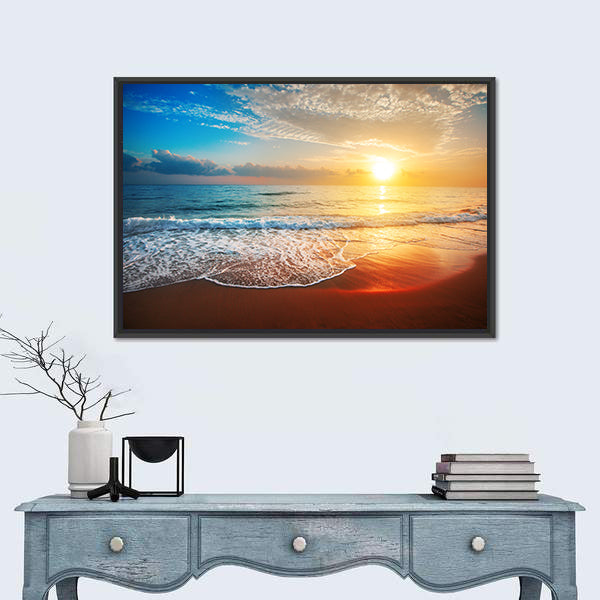 Sea Beach At Sunset Canvas Wall Art