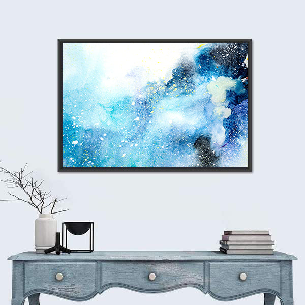 Bluish Stain Drips Blobs Watercolor Canvas Wall Art