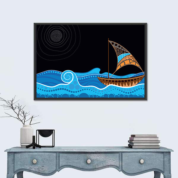 Dotted Sailboat on Starry Sea Canvas Wall Art