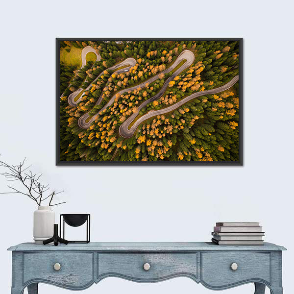 Curvy Road In Autumn Forest Canvas Wall Art