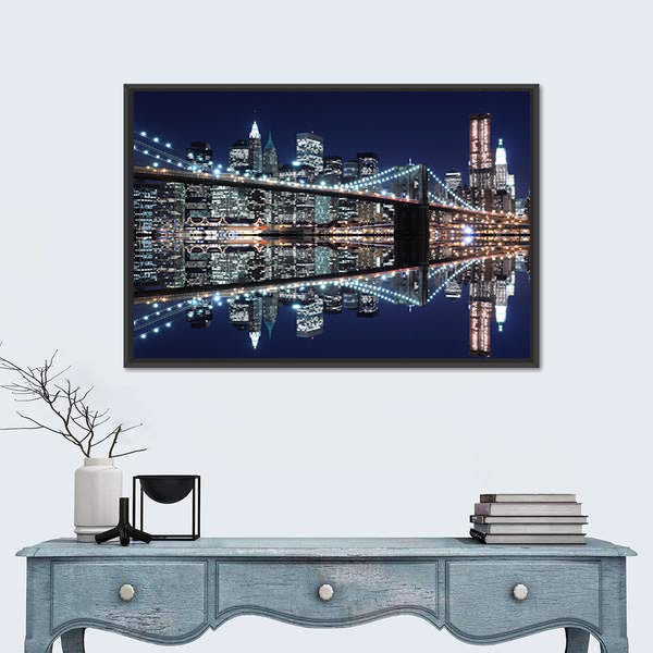 Brooklyn Bridge and Manhattan Skyline Reflection Canvas Wall Art