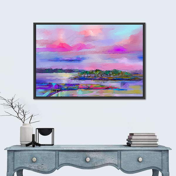 Meadow In Colorful Sky Canvas Wall Art