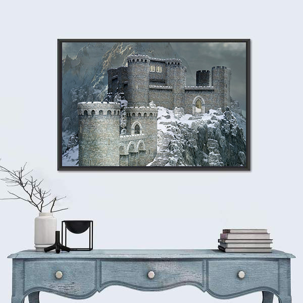 Medieval Castle In A Winter Canvas Wall Art