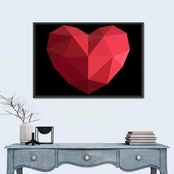 Faceted Red Geometric Heart Canvas Wall Art