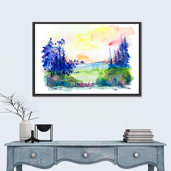 Watercolor Summer Forest Canvas Wall Art