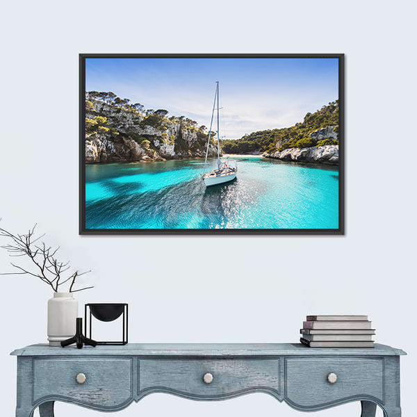 Anchored Sailboat in Turquoise Bay Canvas Wall Art