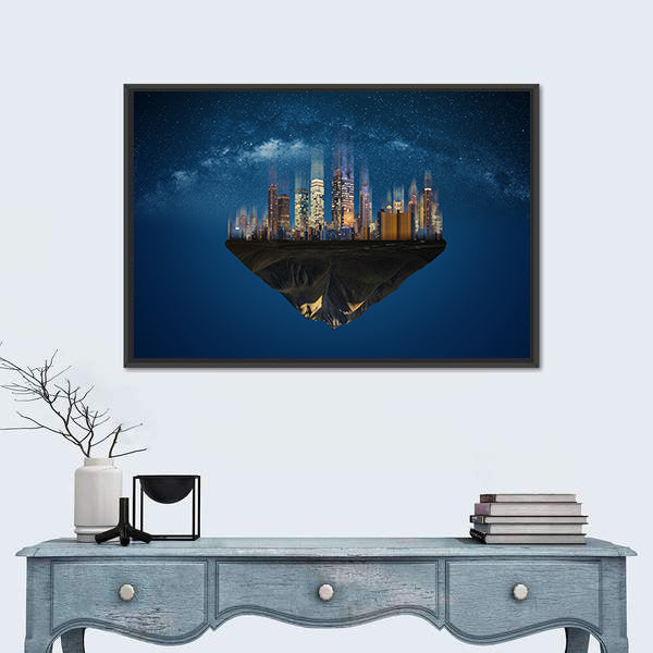 Futuristic Floating Island at Night Canvas Wall Art