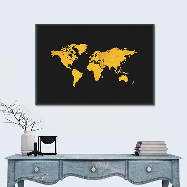Gold Texture World Map Canvas Wall Art