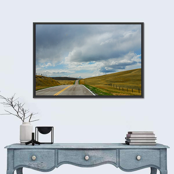 Driving On The Open Road In Big Sky Country Montana Canvas Wall Art