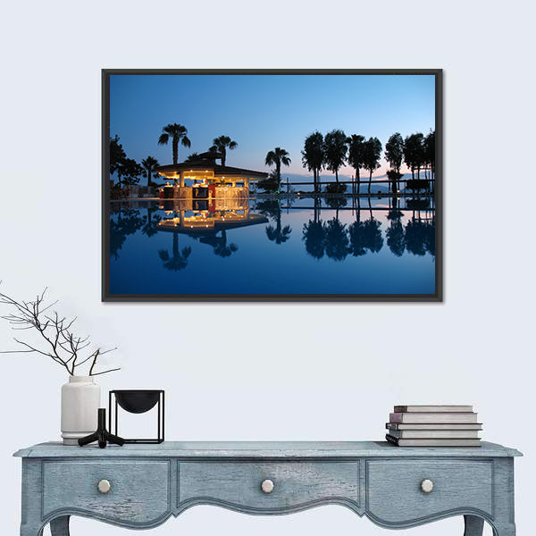 Night Bar On Summer Beach in Turkey Canvas Wall Art