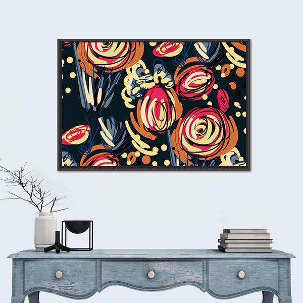 Abstract Colorful Doodle Rose Canvas Wall Art