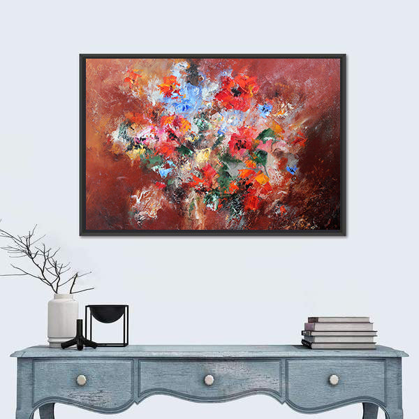 Abstract Bouquet with Red Poppies Canvas Wall Art