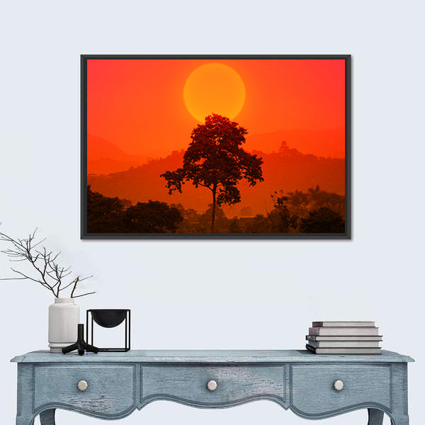 African Sunset with Big Tree Canvas Wall Art