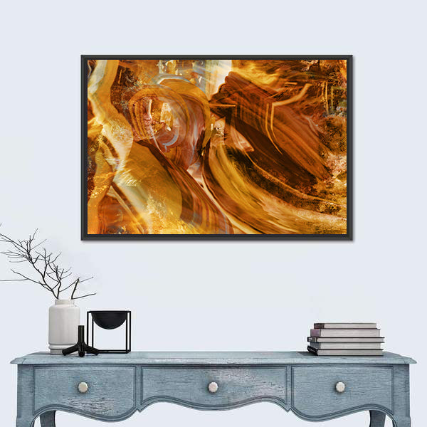 Amber and Gold Abstract with Layered Textures Canvas Wall Art