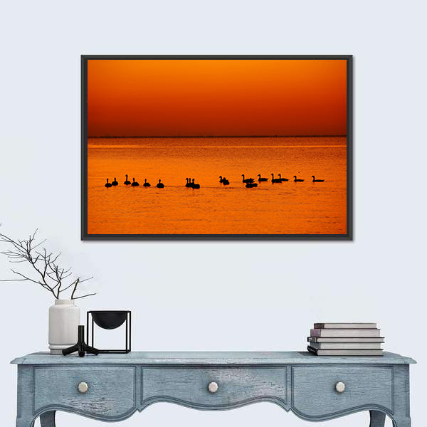 Family of Geese at Sunset Canvas Wall Art