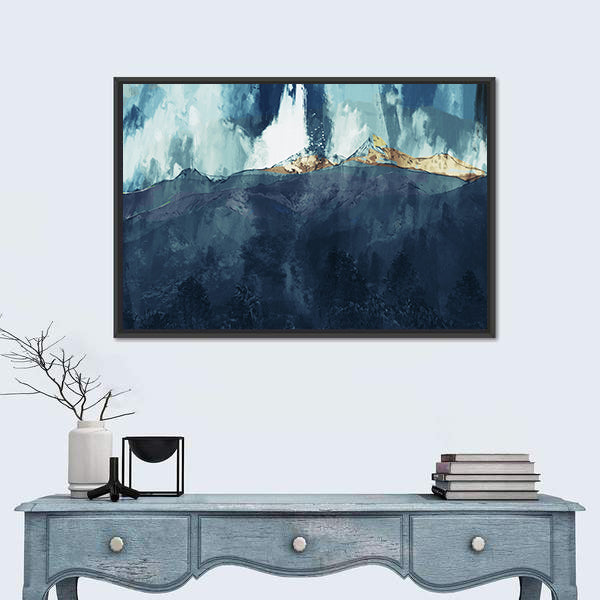 Abstract Mountain Range at Golden Dusk Canvas Wall Art