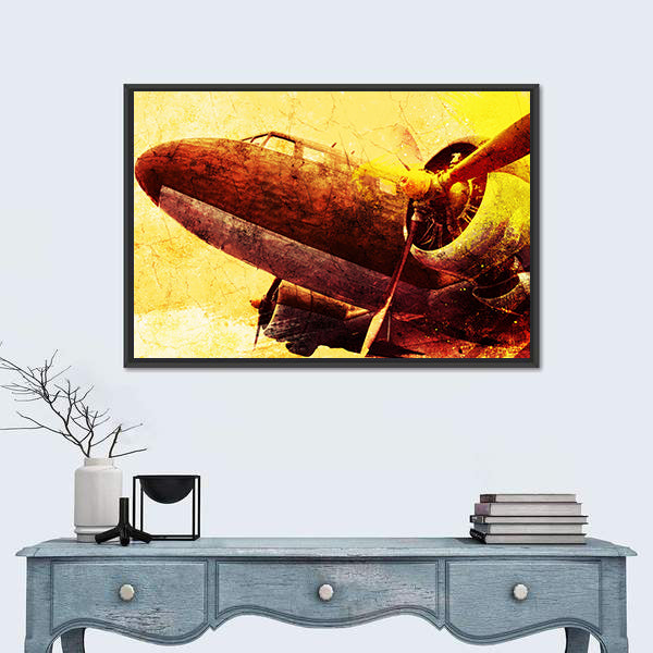 Grunge Old Military Plane Canvas Wall Art