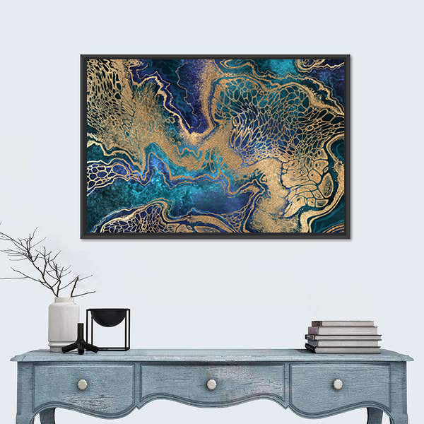 Blue And Gold Marble Texture Canvas Wall Art