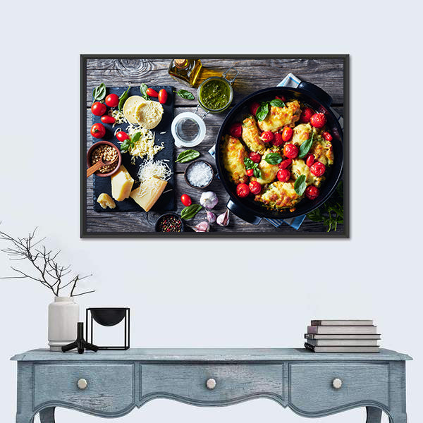 Baked Chicken Breast Rolls With Ingredients Canvas Wall Art