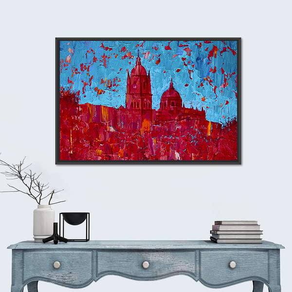 Monochrome Red Cathedral Cityscape Canvas Wall Art