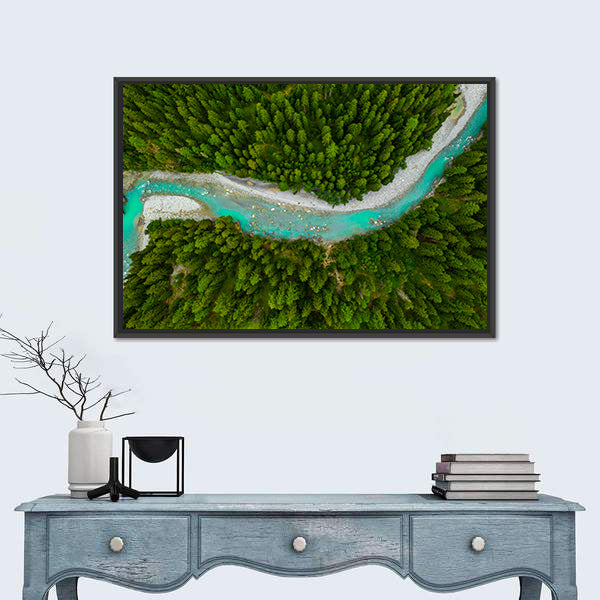 Inn River Flowing In Forest In Switzerland Canvas Wall Art