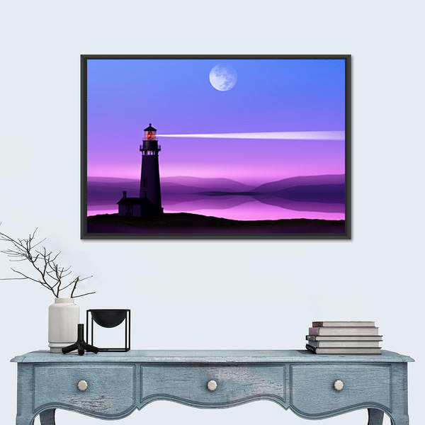 Moonlit Lighthouse Silhouette Canvas Wall Art