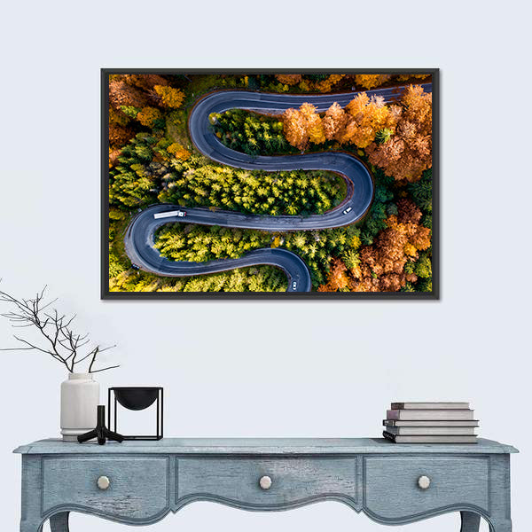 Winding Forest Road From Top Canvas Wall Art