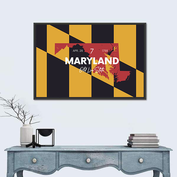 Maryland Flag Map Canvas Wall Art