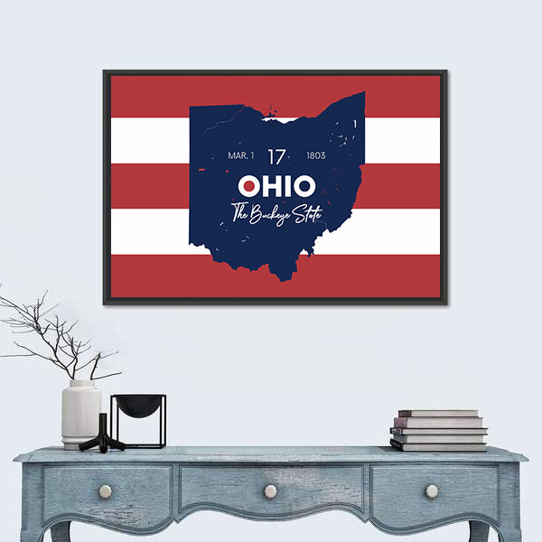 Ohio State Map with March 1 1803 Date Canvas Wall Art