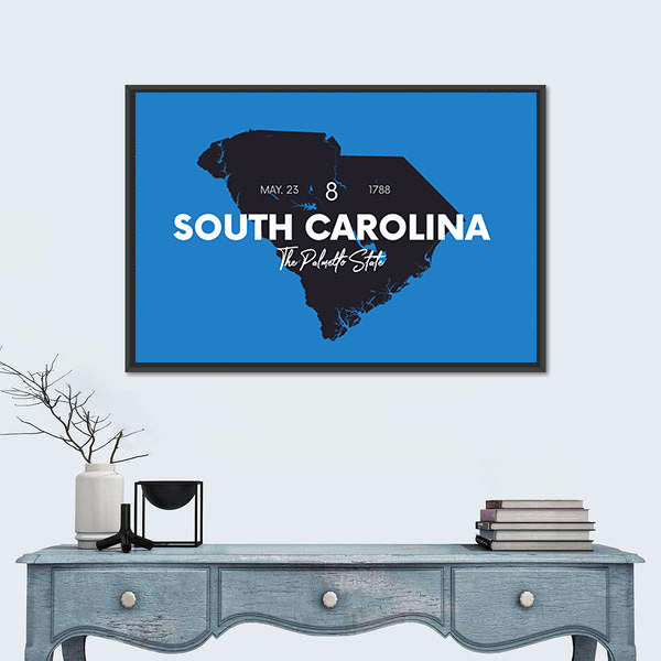 South Carolina Map Silhouette Canvas Wall Art
