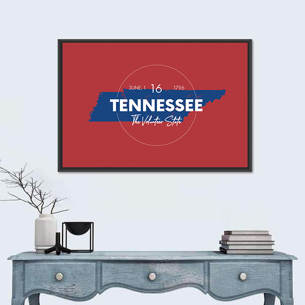 Tennessee State Map with Typography Canvas Wall Art