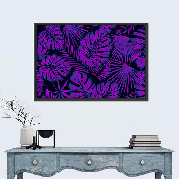 Neon-edged Tropical Leaves Pattern Canvas Wall Art