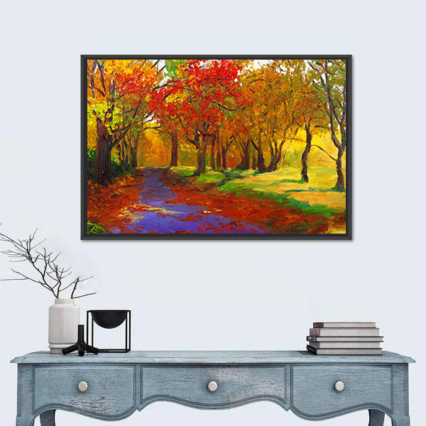 Maple Forest Path in Autumn Canvas Wall Art