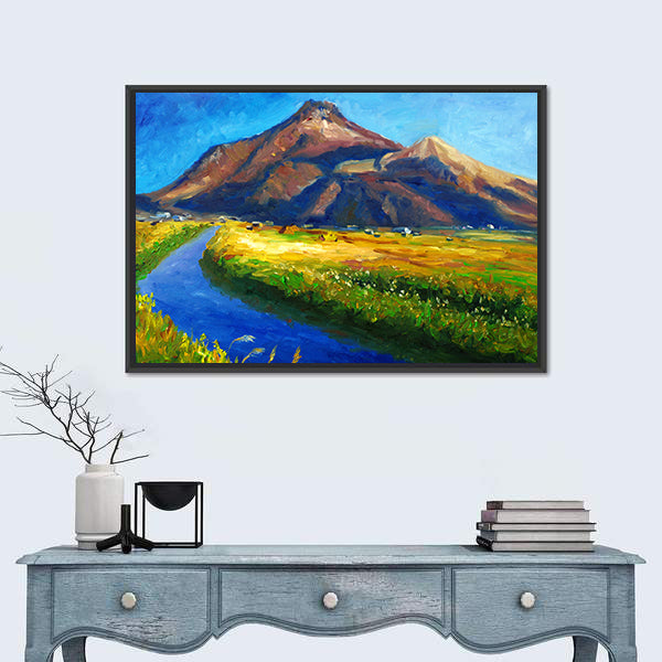 Jagged Mountain with Winding River Canvas Wall Art
