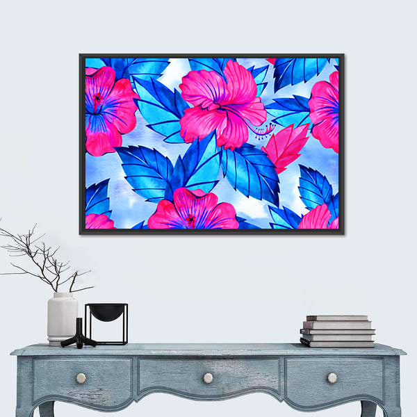 Hibiscus Floral Pattern Canvas Wall Art