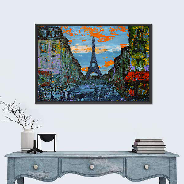 Paris Street at Sunset Canvas Wall Art