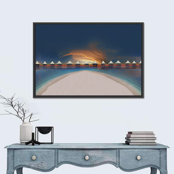 Overwater Bungalows at Sunset Canvas Wall Art