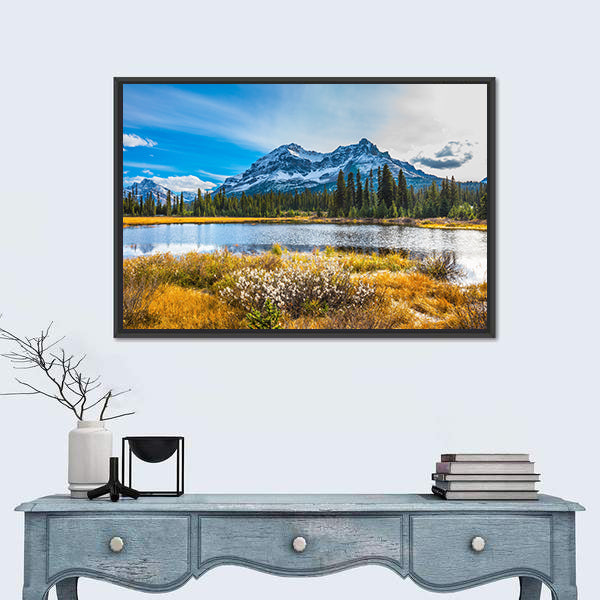 Snowy Rocky Mountains Lake Reflection Canvas Wall Art