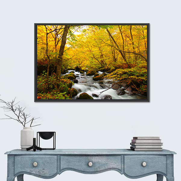 Autumn Colors Of Oirase River Canvas Wall Art
