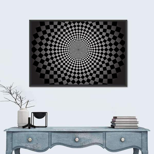 Concentric Checkered Vortex Canvas Wall Art
