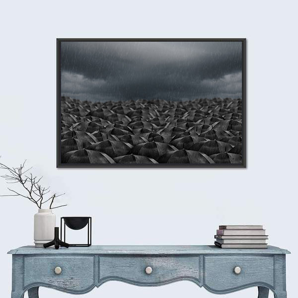 Umbrellas in the Rain Canvas Wall Art