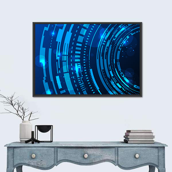 Futuristic Blue Concentric Rings Canvas Wall Art