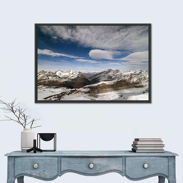 Snow Covered Peaks In Alpine Range Between Switzerland And Italy Canvas Wall Art