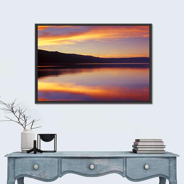 Wispy Clouds Over Lake at Sunset Canvas Wall Art