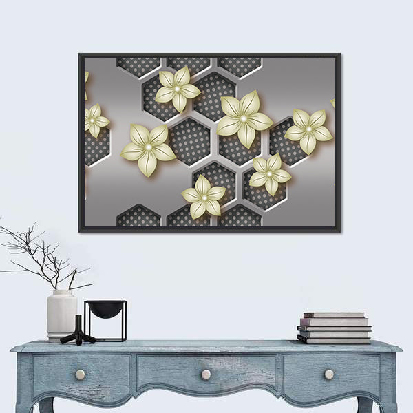 3d Geometric Flower with Honeycomb Pattern Canvas Wall Art