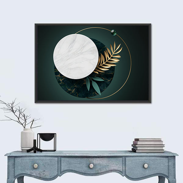 Green and Gold Geometric Botanical Abstract Canvas Wall Art