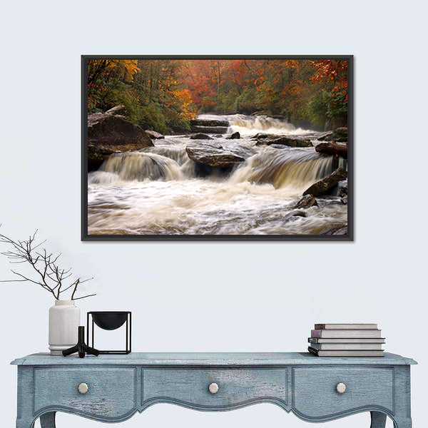 Autumn Mountain River In Carolina Canvas Wall Art