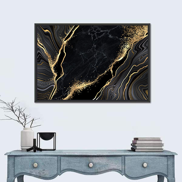 Black Marble With Gold Veins Canvas Wall Art